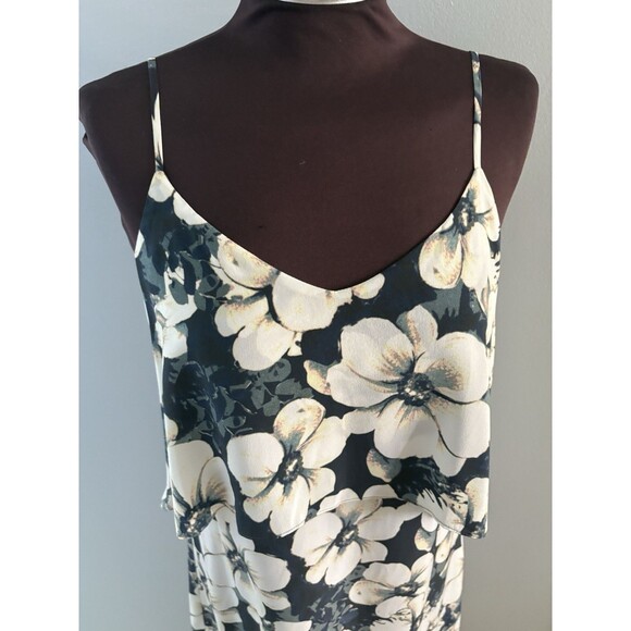 INTERMIX Silk Maxi Dress Size S Green Floral Hi-Low Spaghetti Strap Lightweight - Picture 2 of 16